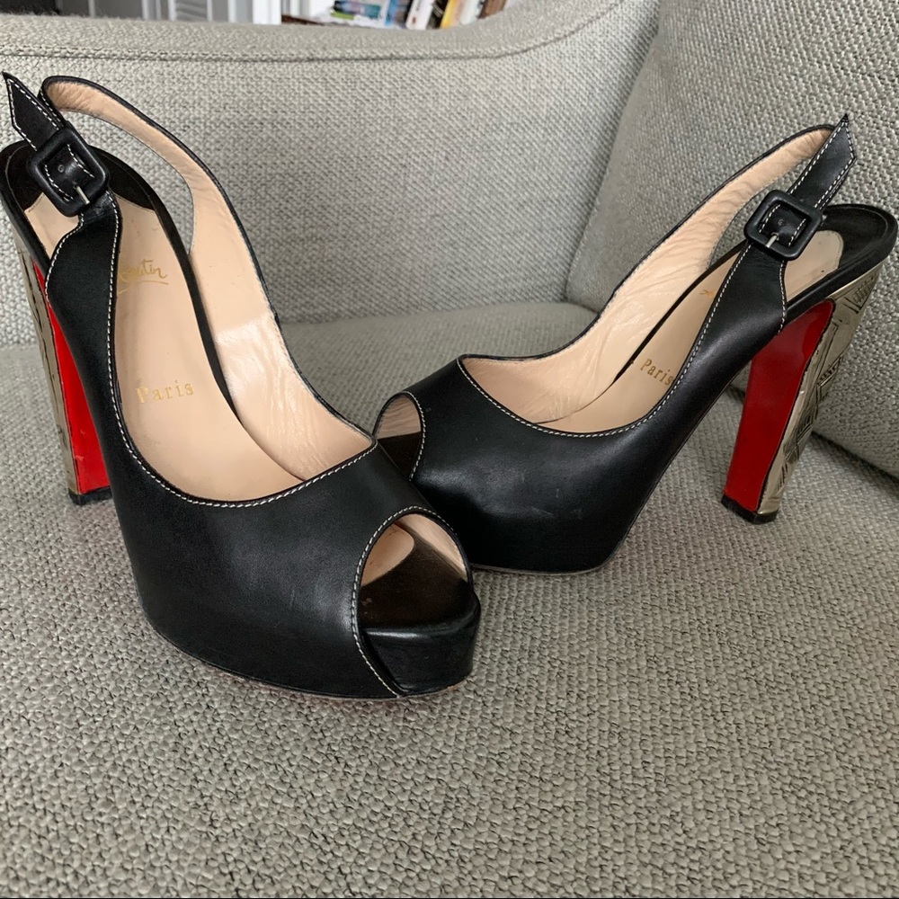 Christian Louboutin Etched Metal Heel Slingback